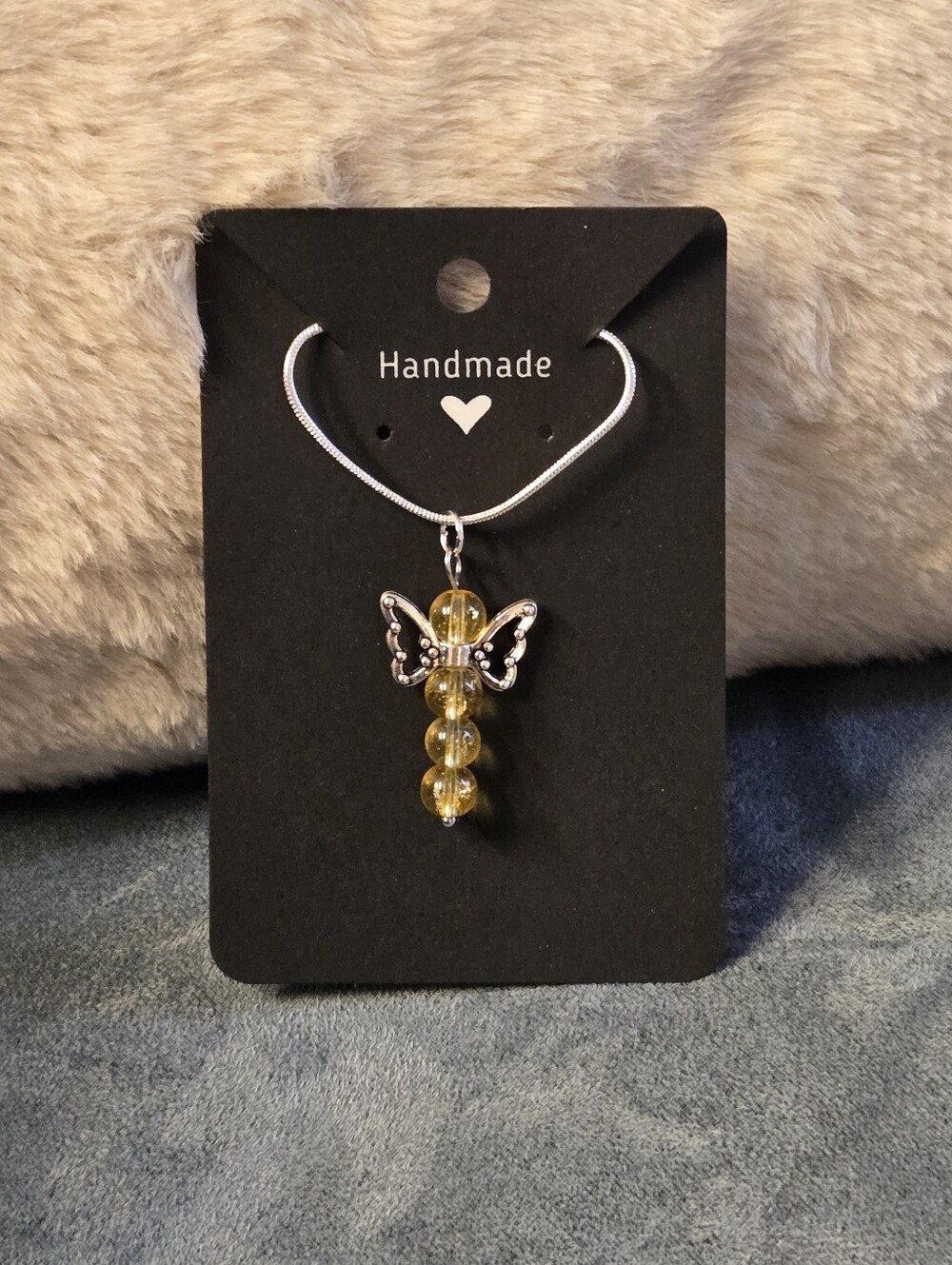 Yellow Citrine beaded Silver Angel Necklace - Hand Crafred